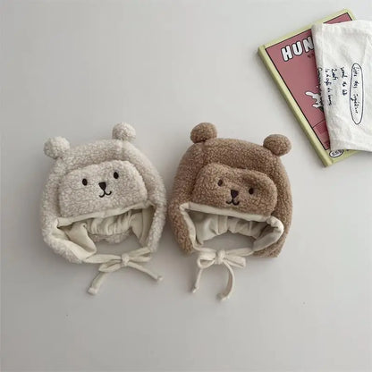 Cartoon Bear Plush Baby Hat Winter Polar Fleece Beanie Cap For Kids