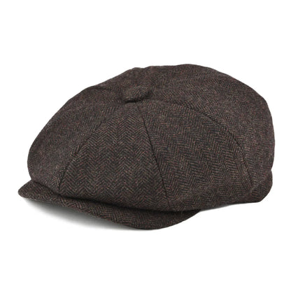 Wool Tweed Newsboy Cap Herringbone Men British Gatsby Retro Hat