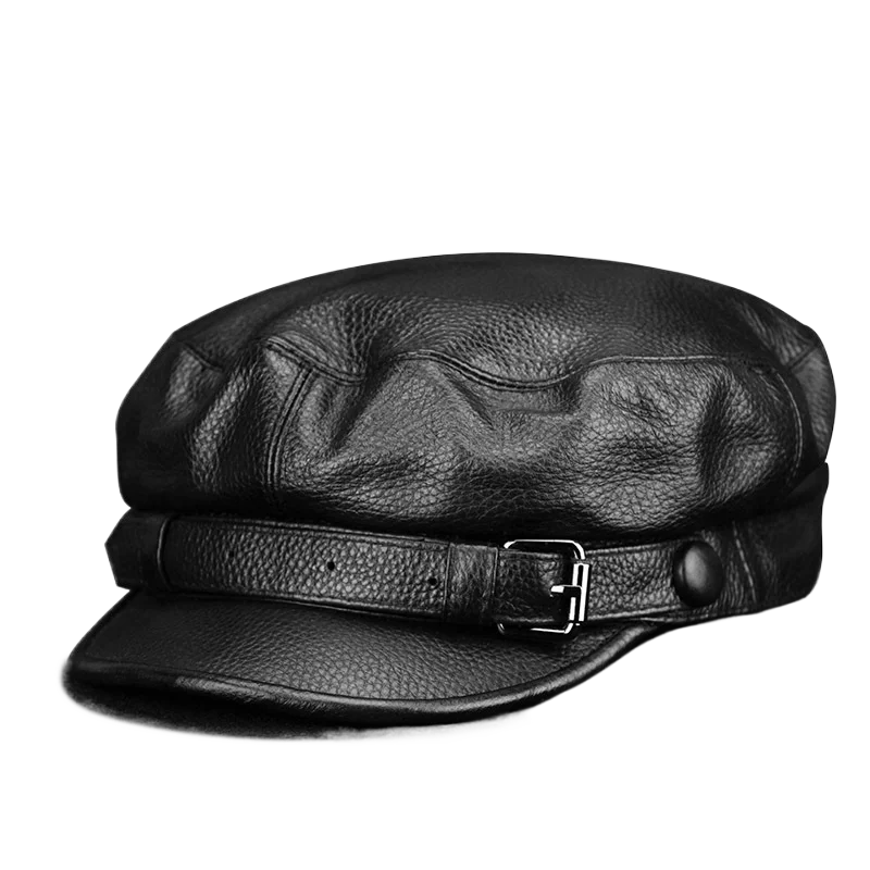 Men Genuine Leather Real Cowhide Beret Newsboy Hat Baseball Cap Classic Autumn Spring Winter