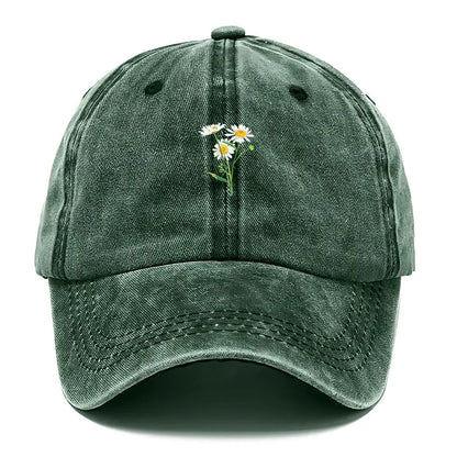 Embroidery Flowers Baseball Cap Washed Cotton Vintage Dad Hat