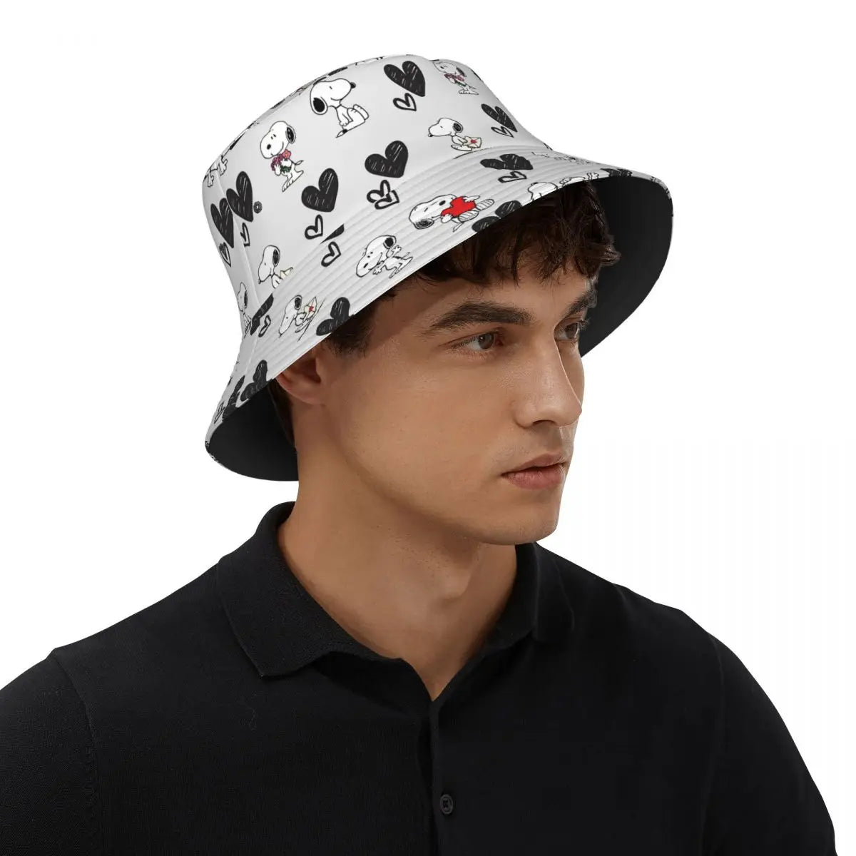 Trendy Snoopys Dog Bucket Hats Women Men Outdoor Sports Cartoon Heart Fishing