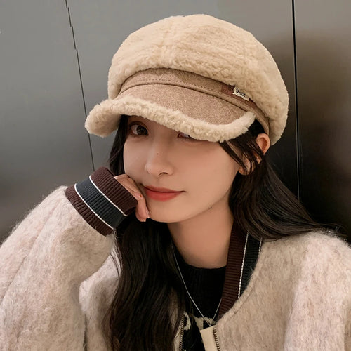Women Winter Lamb Fleece Duckbill Hats