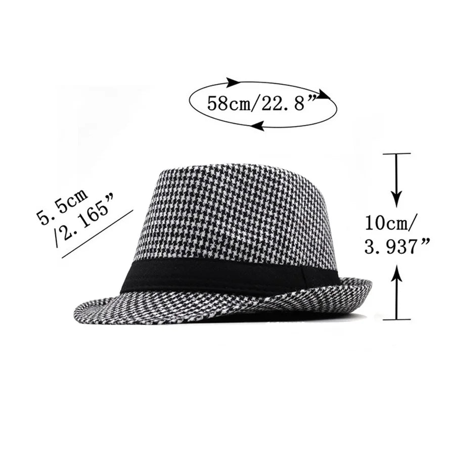 New Vintage Checked Top Hat Men's Middle-Aged And Elderly Woolen Gentleman's Hat