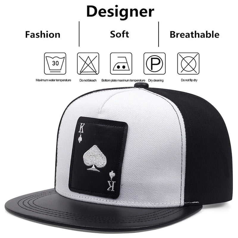 King Leather Playing Card Embroidered Baseball Caps Hip Hop Caps For Men Women
