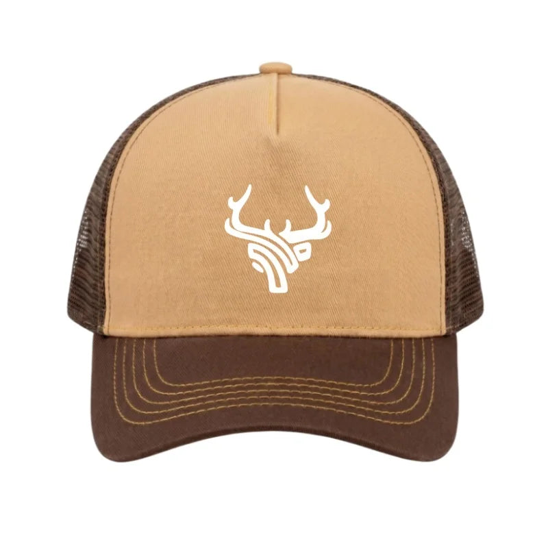 Deer Head Antlers Printed 5 Panel Trucker Mesh Hat