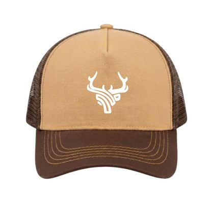 Deer Head Antlers Printed 5 Panel Trucker Mesh Hat