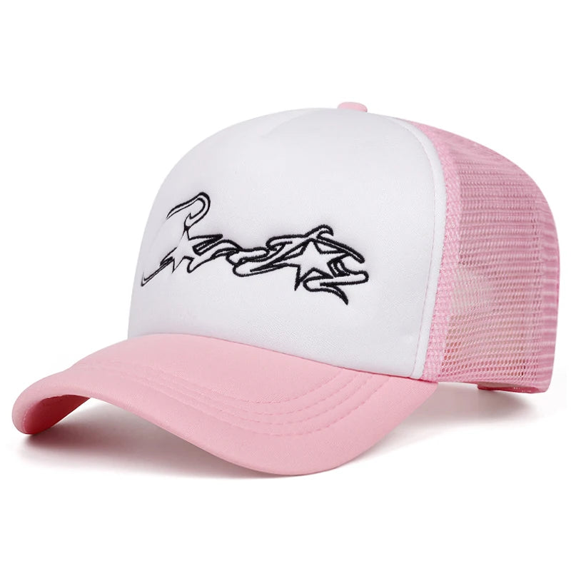 Breathable Mesh Hat C Five pointed Star Embroidered Street Hip Hop Hat Daily Commuting Wear Baseball Hat