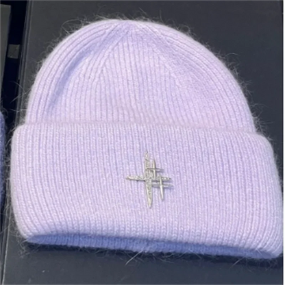 Women Luxury Rhinestone Logo Warm Wool Ear Hat