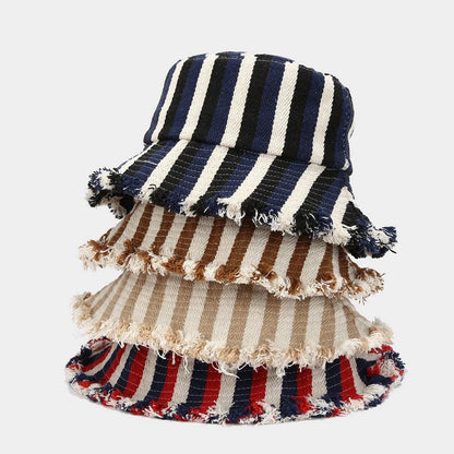 Woven Striped Brushed Edge Fisherman Hat