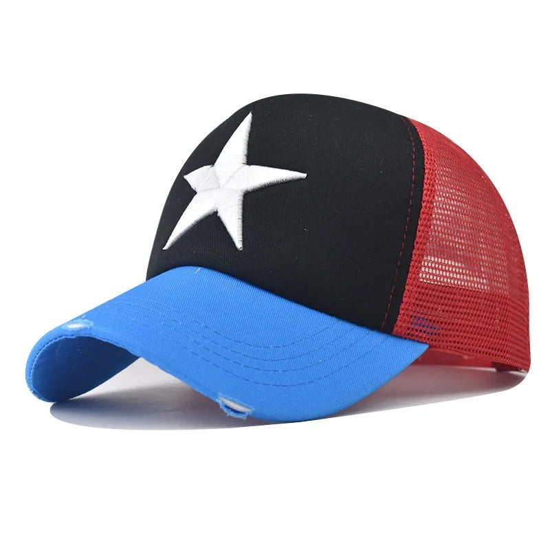 Unisex Mesh Cap Casual Plain Embroidery Five-Star Cotton Baseball Cap Summer for Women And Men