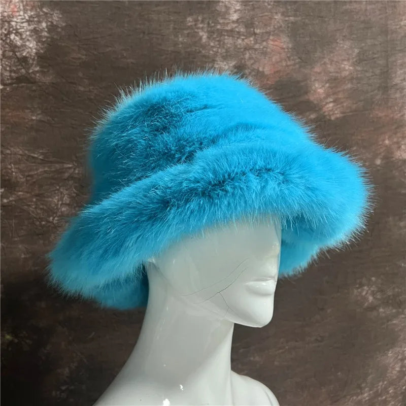 New Luxury Warm Faux Fur Bucket Hats Women