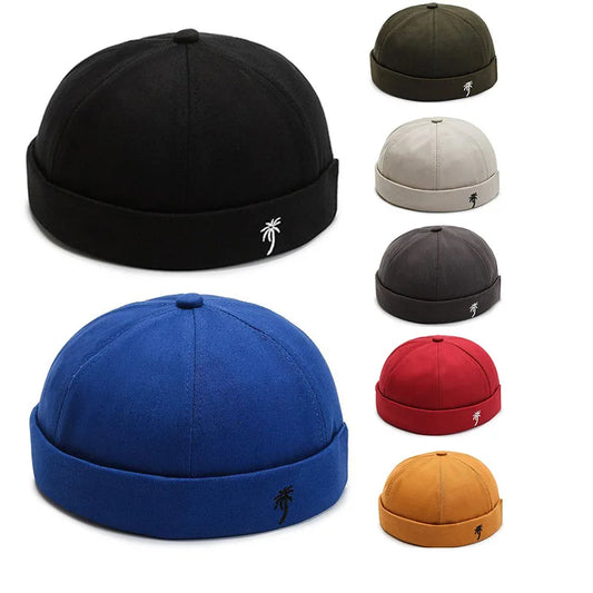 Vintage Palm Embroidery Beanie Hats Men's Docker Cap Spring Landlord Hat Unisex