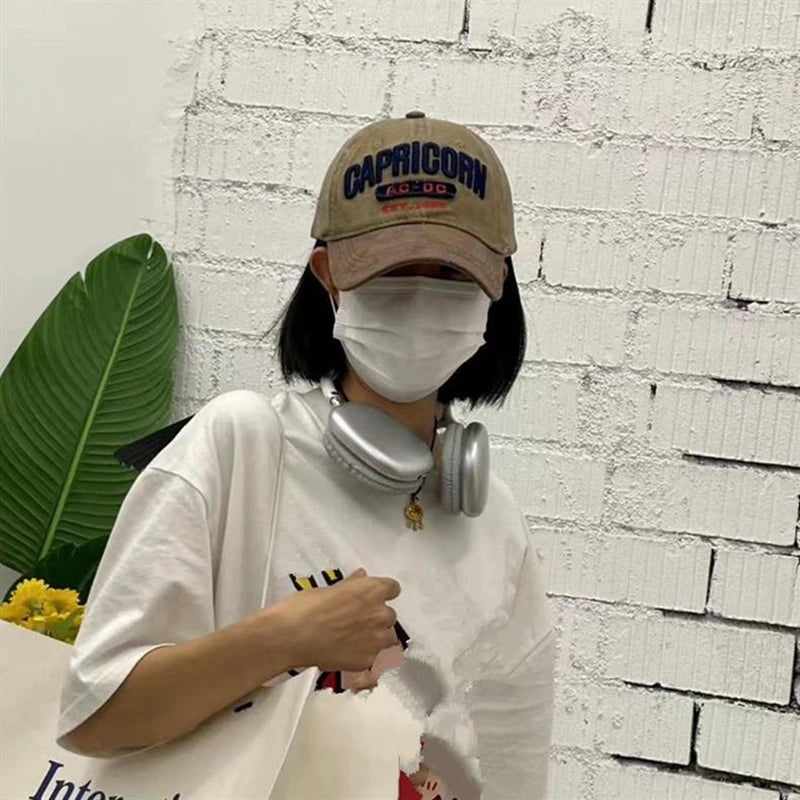 Unisex Cap Washed Cotton AC-DC letter Embroidery Baseball Cap
