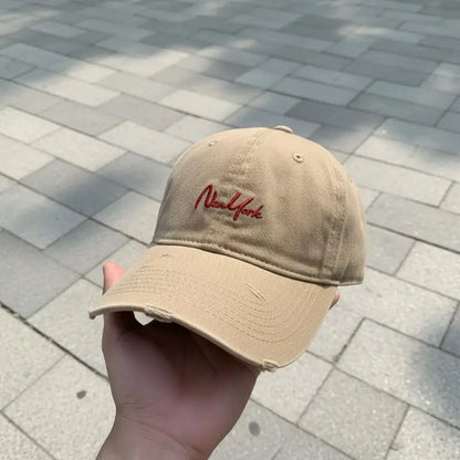 New Distressed Perforated Duckbill Cap Cotton Baseball Cap
