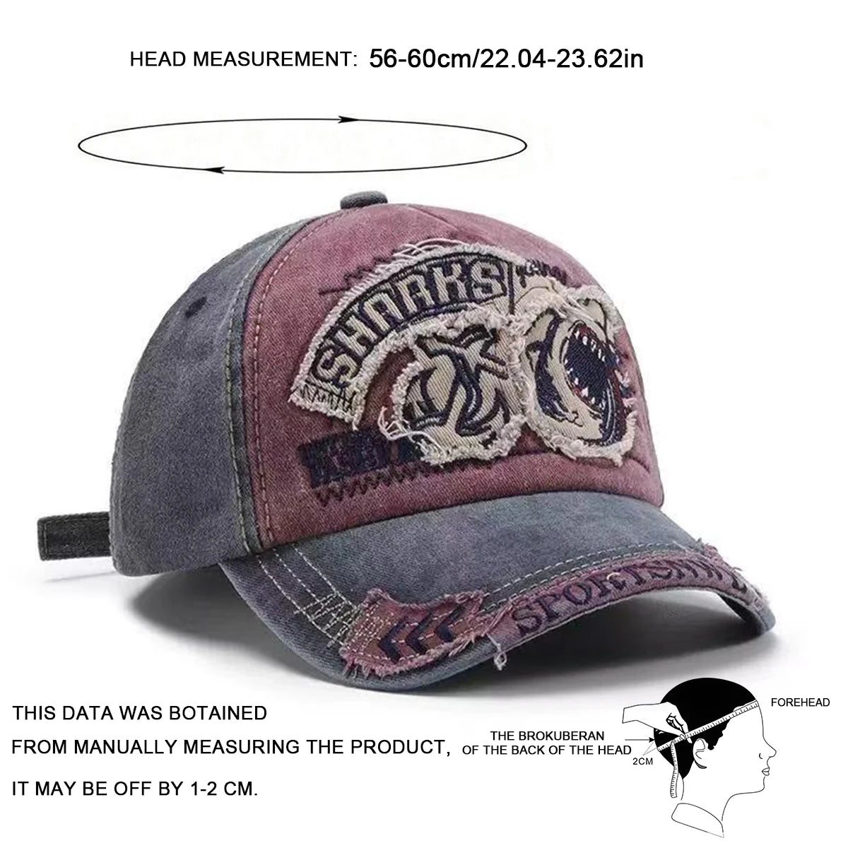 Unisex Shrrks Shark Embroidery Baseball Caps Spring Autumn