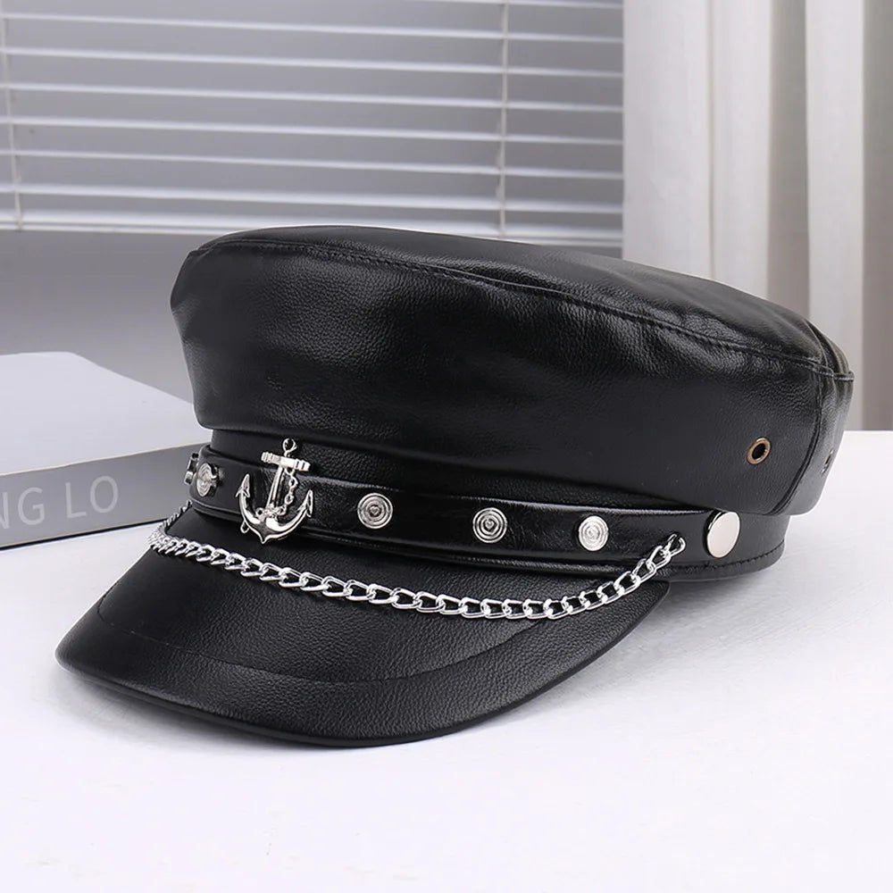 Unisex Rivet Hat Y2K Punk PU Leather Rivets Hat