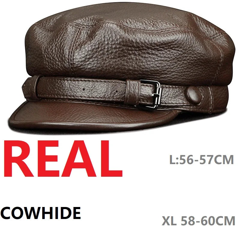 Men Genuine Leather Real Cowhide Beret Newsboy Hat Baseball Cap Classic Autumn Spring Winter