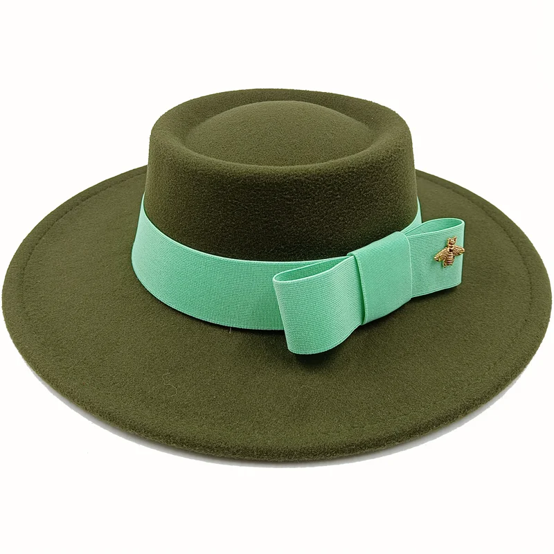 Bow Tie Fedora Hat Winter Round Bumpy Surface Flat Top