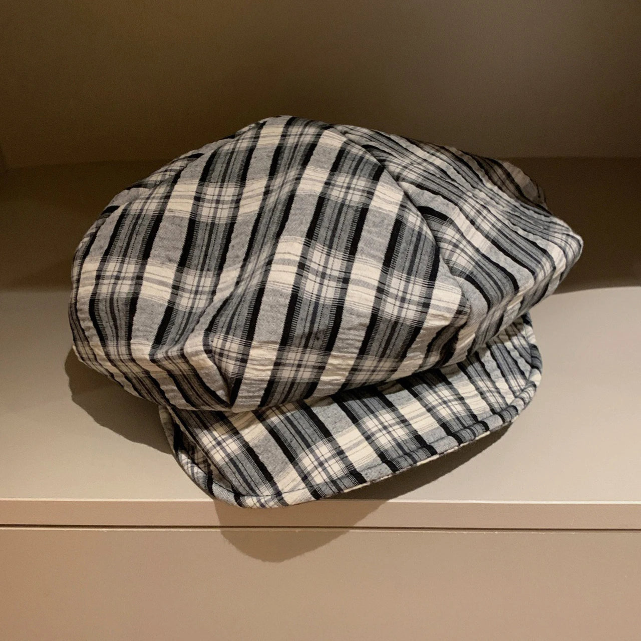 Fashion Plaid Beret Hat Girls Retro Octagonal Hat