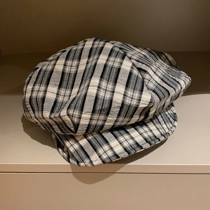 Fashion Plaid Beret Hat Girls Retro Octagonal Hat