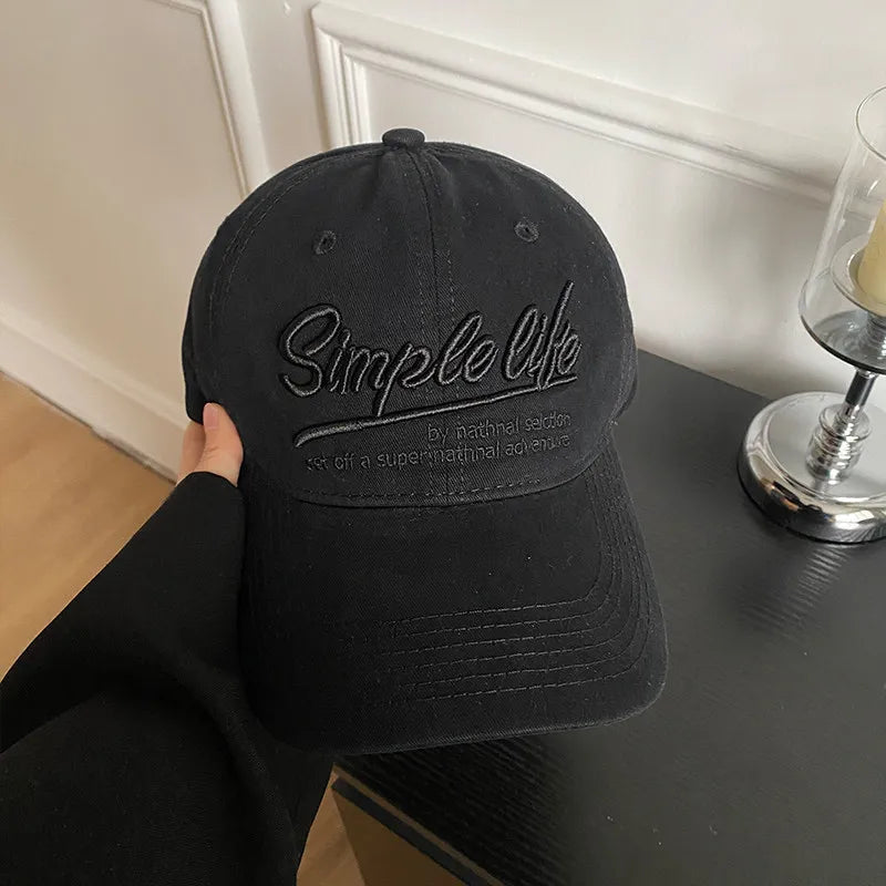 Fashion Solid Color Baseball Hat for Women Cotton Letter Embroidery