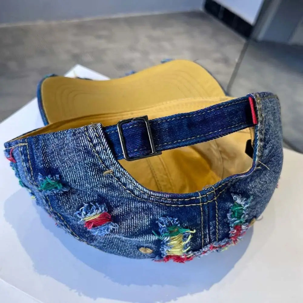 Adjustable Frayed Denim Baseball Cap