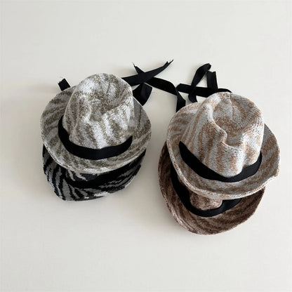 2-6Y Autumn Children Jazz Hat Fedora Style Zebra Stripe Print Hat