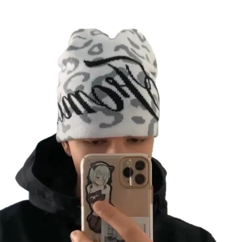 Leopard Print Letter Knit Beanie Women 2026