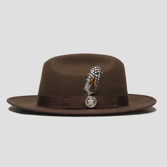 Vintage British Style Felt Fedora Hat For Men Classic Retro Knight Wool Trilby Cap