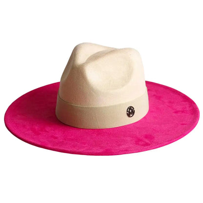 Vegan Suede Hat Teardrop Shape 9.5cm Wide Brim Fedora Hat Men's And Women's