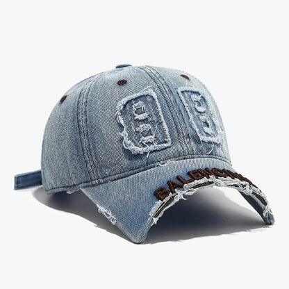 Fashion Denim Baseball Cap Women Men Hats Vintage Distressed Letters Embroidered