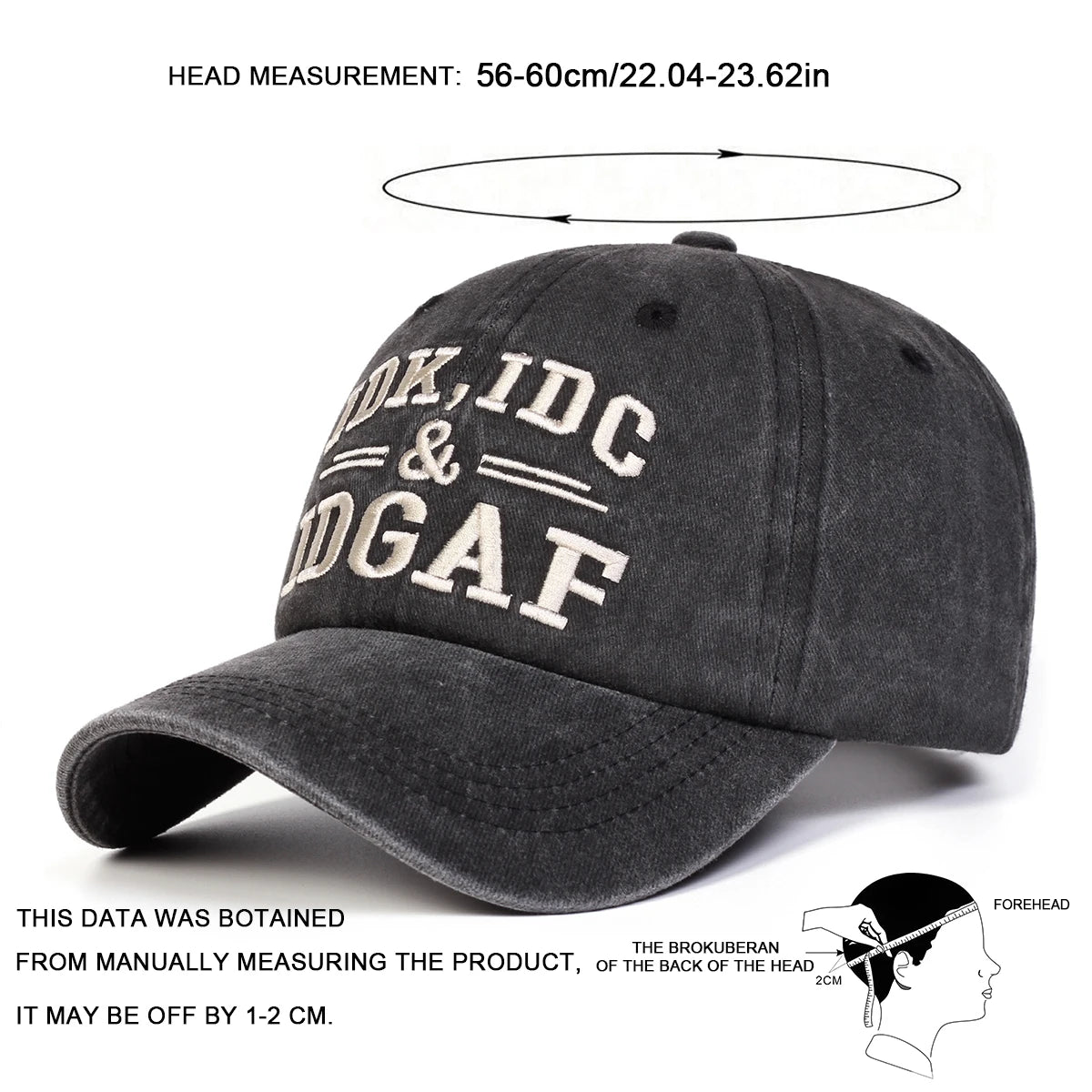 Unisex IDK IDC&IDGAF Letter Embroidery Washed Baseball Cap Spring Autumn