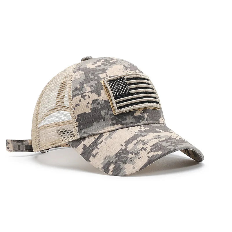 Camouflage Adjustable Breathable Sticker Embroidery Baseball Cap Mesh Hat Outdoor Sunscreen Cap ﻿