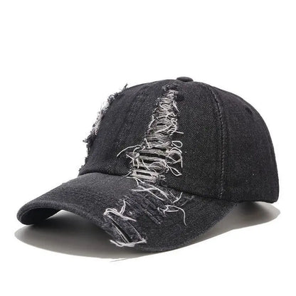 2026 New Solid Color Ripped Baseball Cap Washed Denim