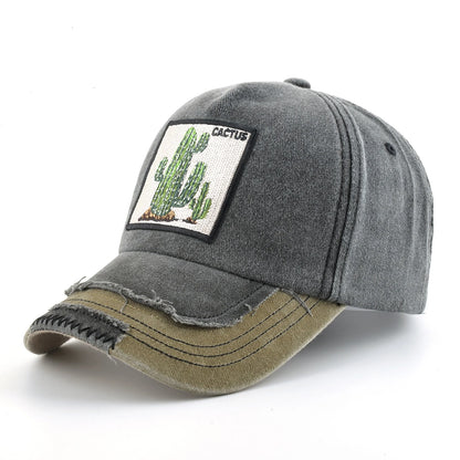 Vintage Denim Baseball Cap With Embroidery Animals