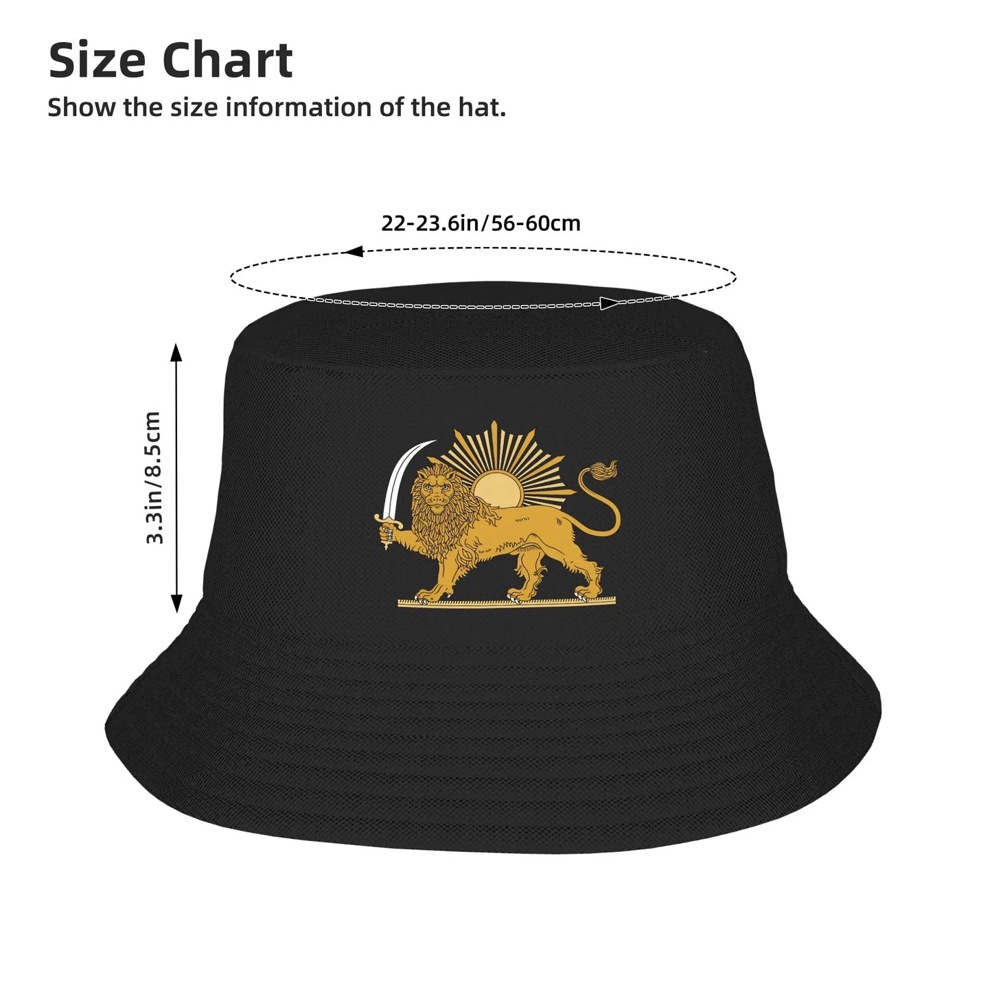 Lion And Sun Persian Emblem Bucket Hat Summer Casual Fisherman Hats For Couple