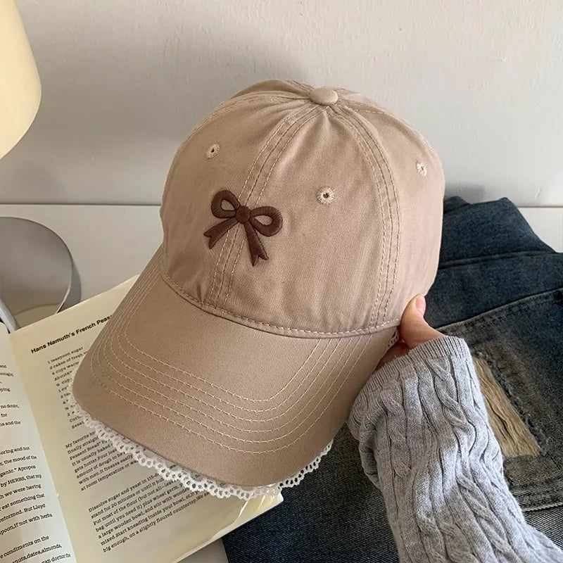 Korean-Style Bow-Tie Knit Baseball Cap Women's