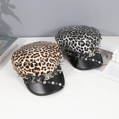 Sweet Cool Spice Girl Style Riveted Spider Hoop Pu Leather Newsboy Hat