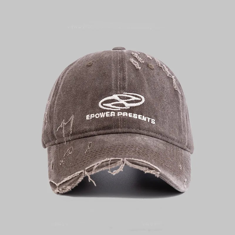 Washed Distressed Denim Grey Baseball Cap