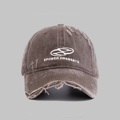 Washed Distressed Denim Grey Baseball Cap