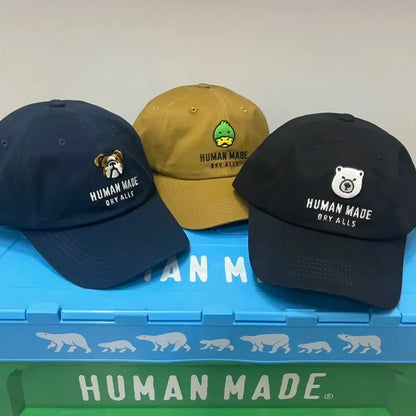HUMAN MADE Cartoon Animal Head Baseball Cap Japanese Street Spring Summer Unisex Sun Peaked Hat Daily