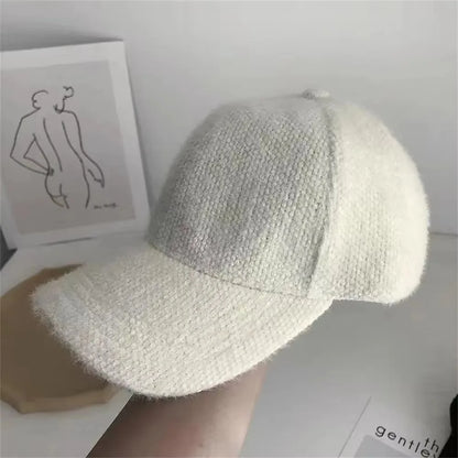 Casual Solid Color Baseball Cap Rabbit Hair Adjustable
