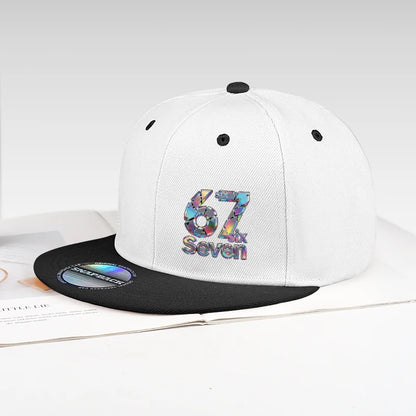 Cool Laser-Printed “67” Digital Print Hip-Hop Flat-Brim Cap
