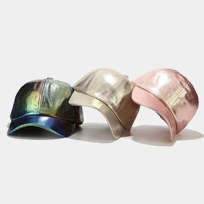 Glossy Pu Leather Baseball Caps For Women Men
