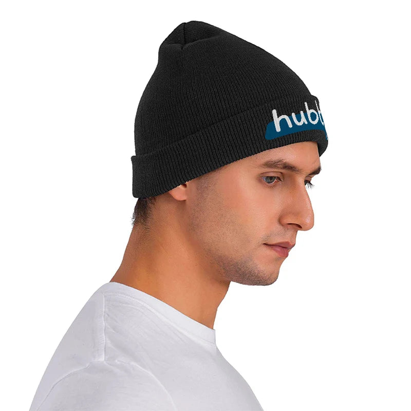 Hubby Funny Design Black Knit Beanie Hat