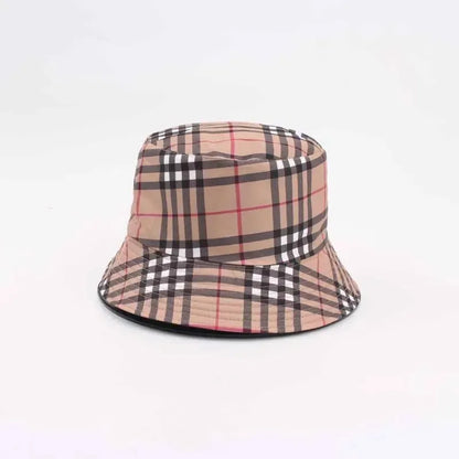 Casual Plaid Fishing Cap Spring Summer Bucket Hat Double-Sided