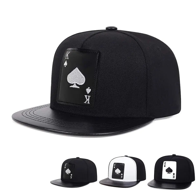 Pu Leather Playing Card Peach Heart K Embroider Hats