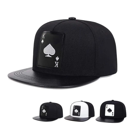Pu Leather Playing Card Peach Heart K Embroider Hats