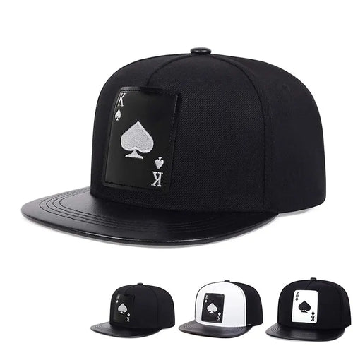 Pu Leather Playing Card Peach Heart K Embroider Hats