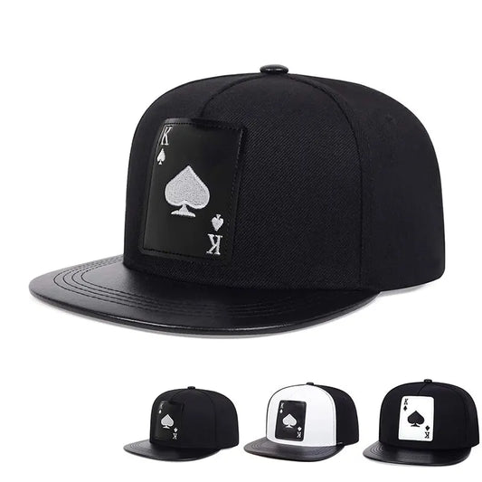 Pu Leather Playing Card Peach Heart K Embroider Hats